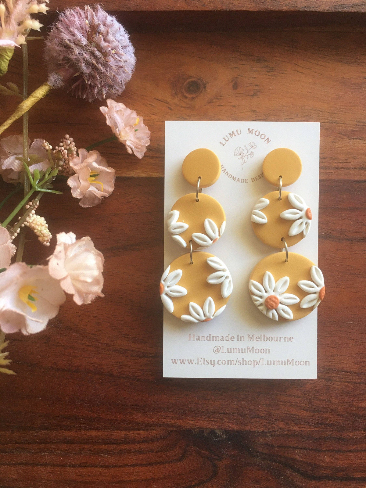 Yellow and Daisy Dangle Earrings