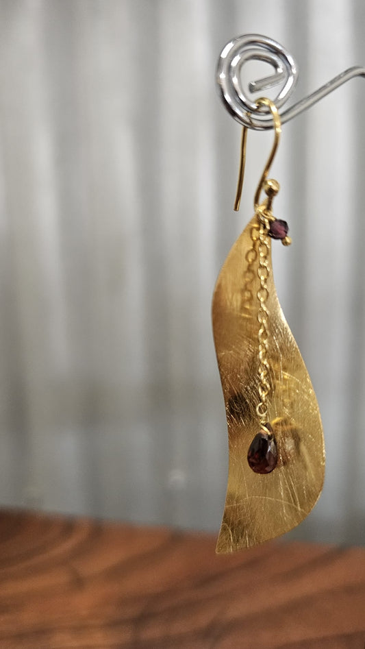 Euro Gold Gemstone Drop Earrings - A290 - Garnet