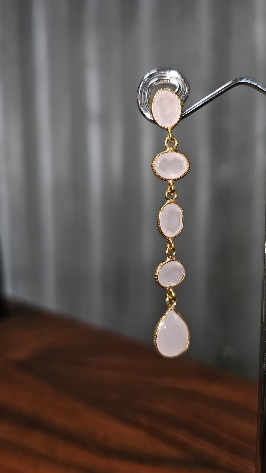 Euro Gold Earrings - A248 - Rose Quartz