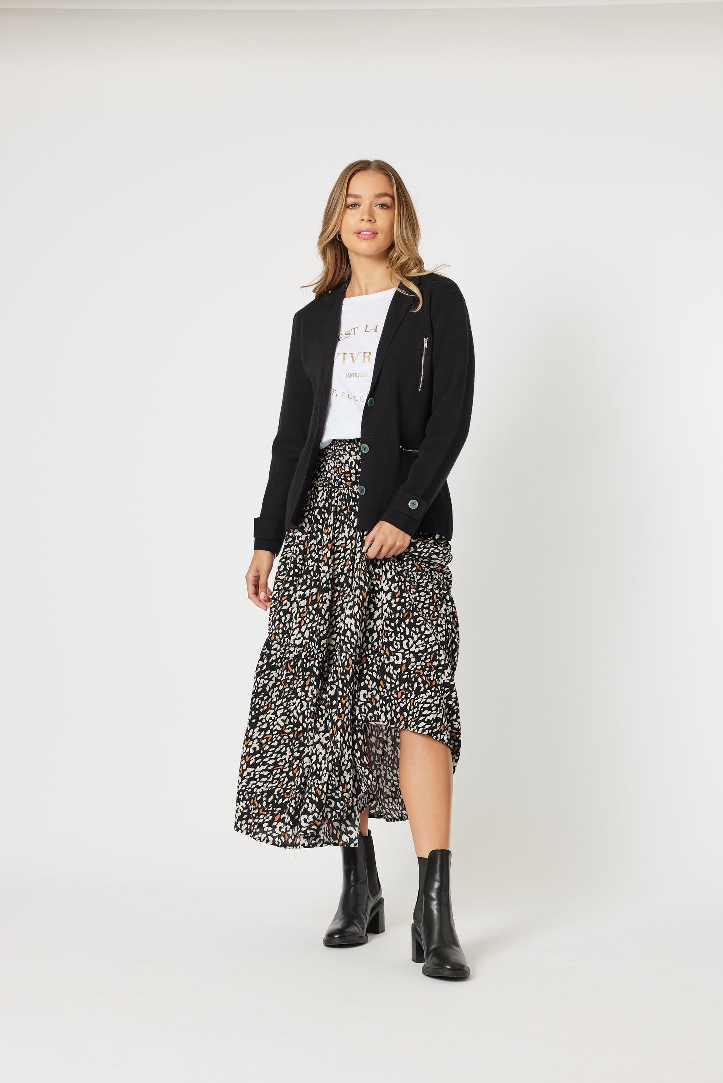 Smocked Waist Midi Skirt
