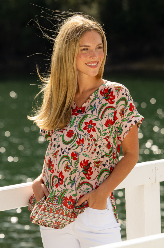 Ada Cuff Sleeve V-Neck Top