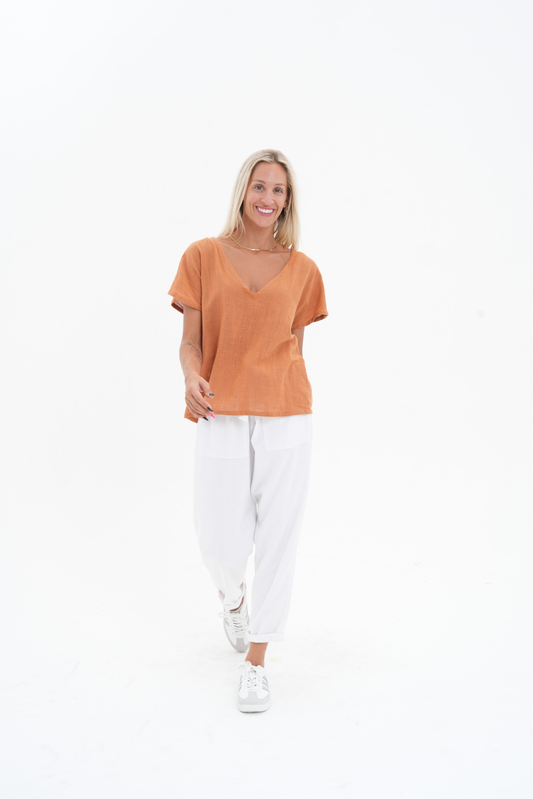 Koa Cotton V Neck Top