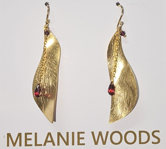 Euro Gold Gemstone Drop Earrings - A290 - Garnet