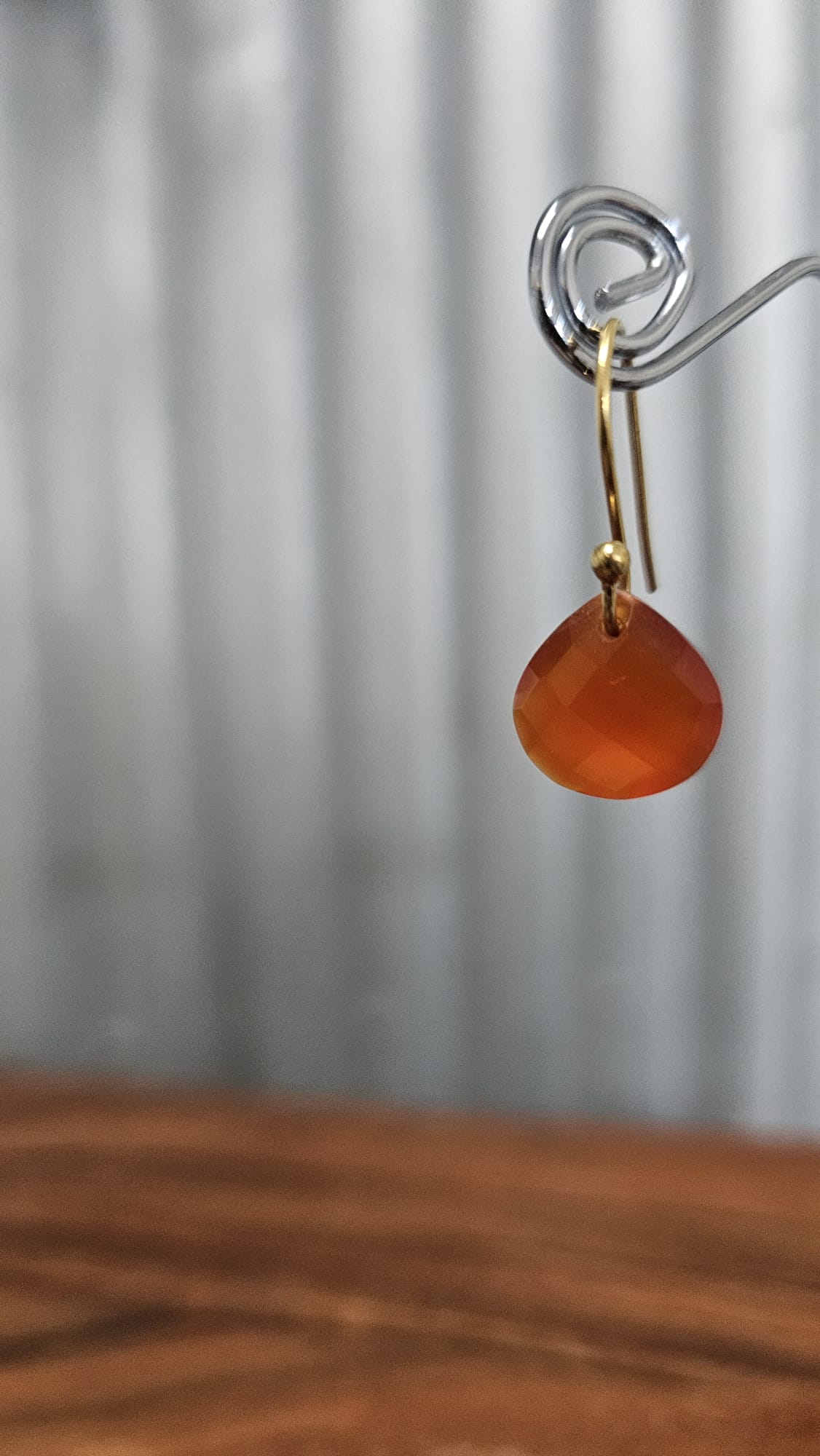 Euro Gold Gemstone Drop Earrings- A279 - Carnelian