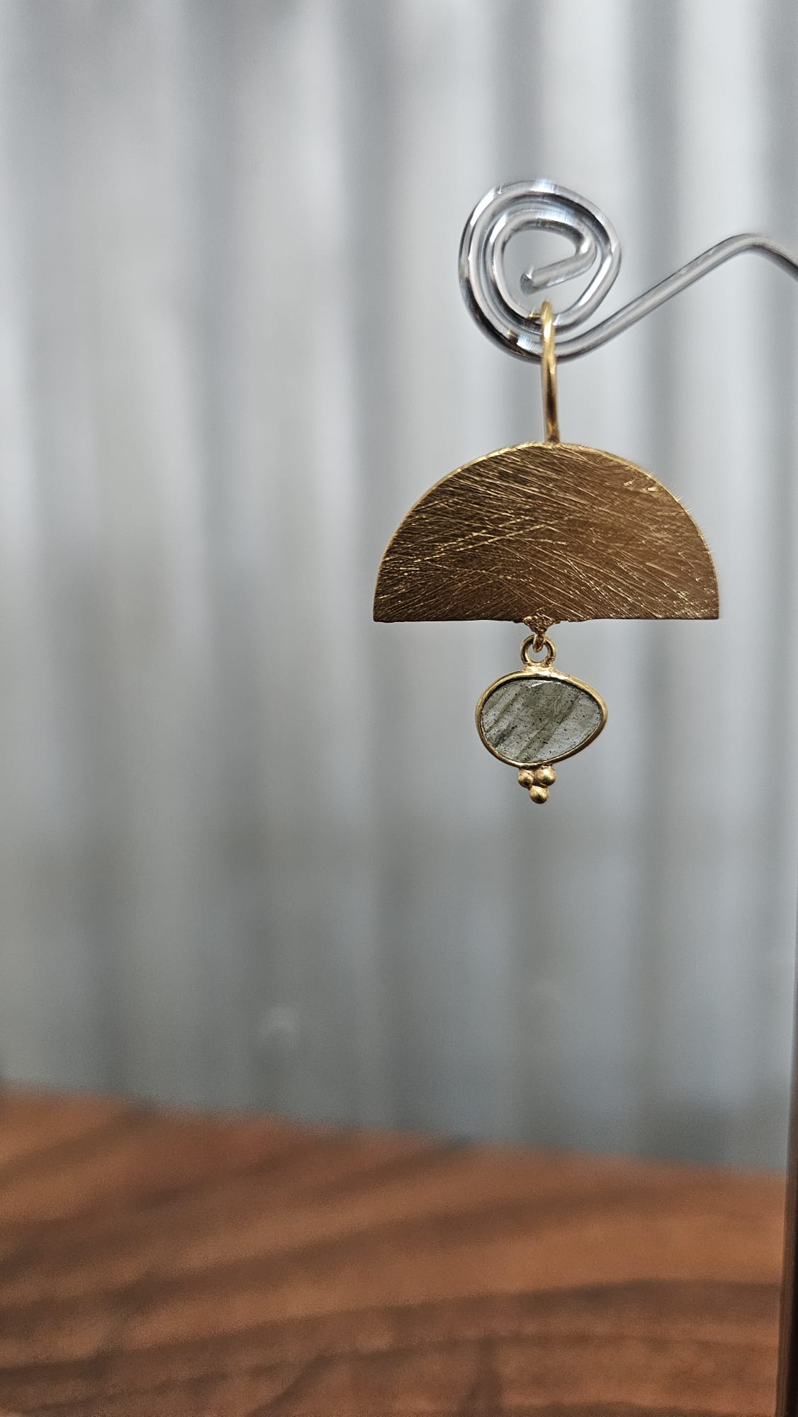 Euro Gold Gemstone Drop Earrings - A298 - Labradorite