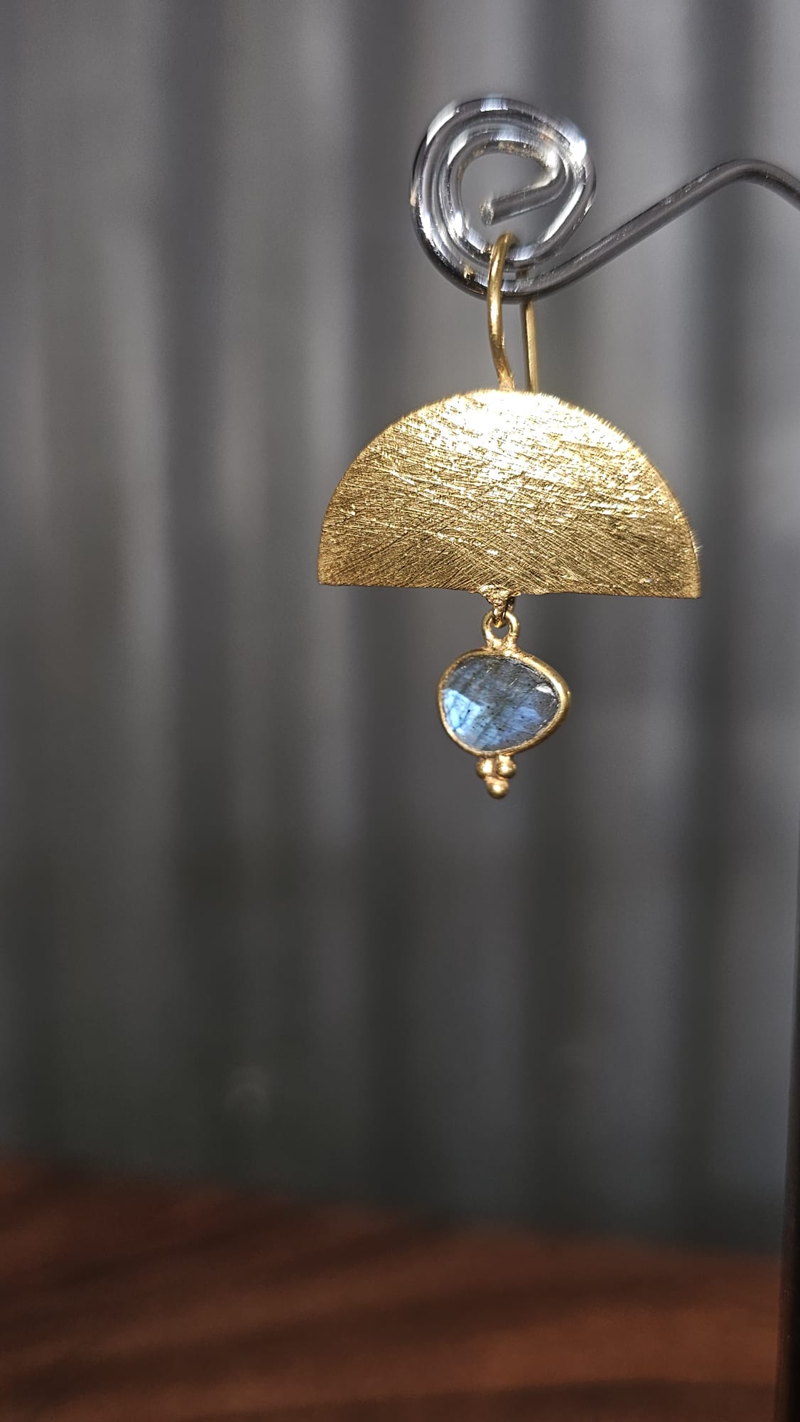 Euro Gold Gemstone Drop Earrings - A298 - Labradorite