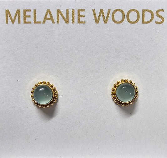Euro Gold Gemstone Stud Earrings - A225A - Aqua Chalcedony