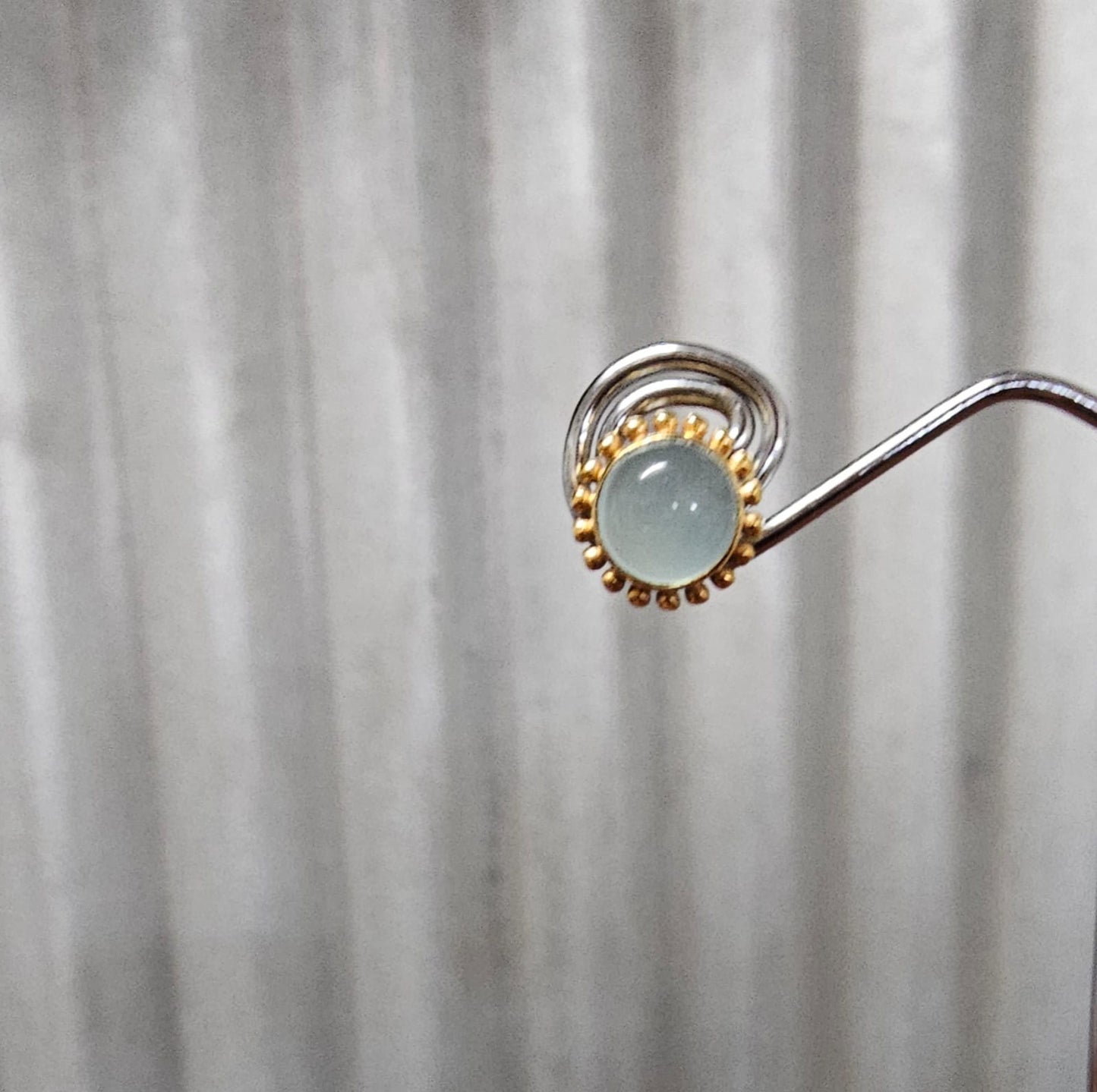 Euro Gold Gemstone Stud Earrings - A225A - Aqua Chalcedony