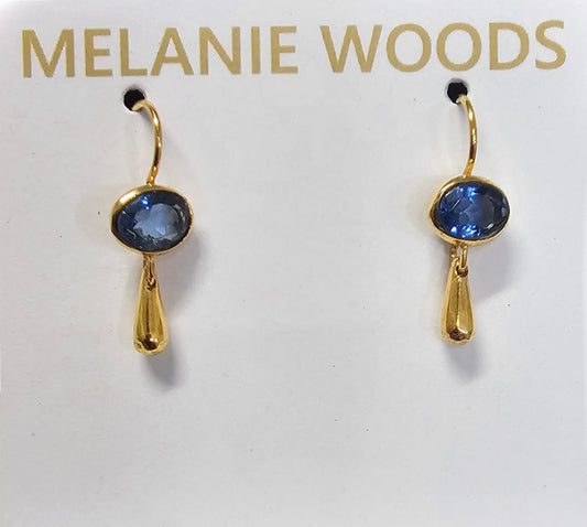 Euro Gold Gemstone Drop Earrings - A302 - London Blue Topaz