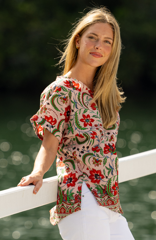 Ada Cuff Sleeve V-Neck Top